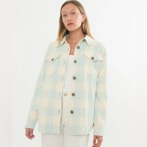 NEW Marine Layer Bailey Shirt Jacket in Seafoam Plaid Medium